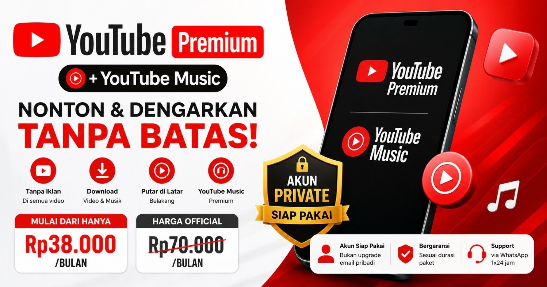 Beli YouTube Premium Murah Mulai Rp38.000 | freemium.id